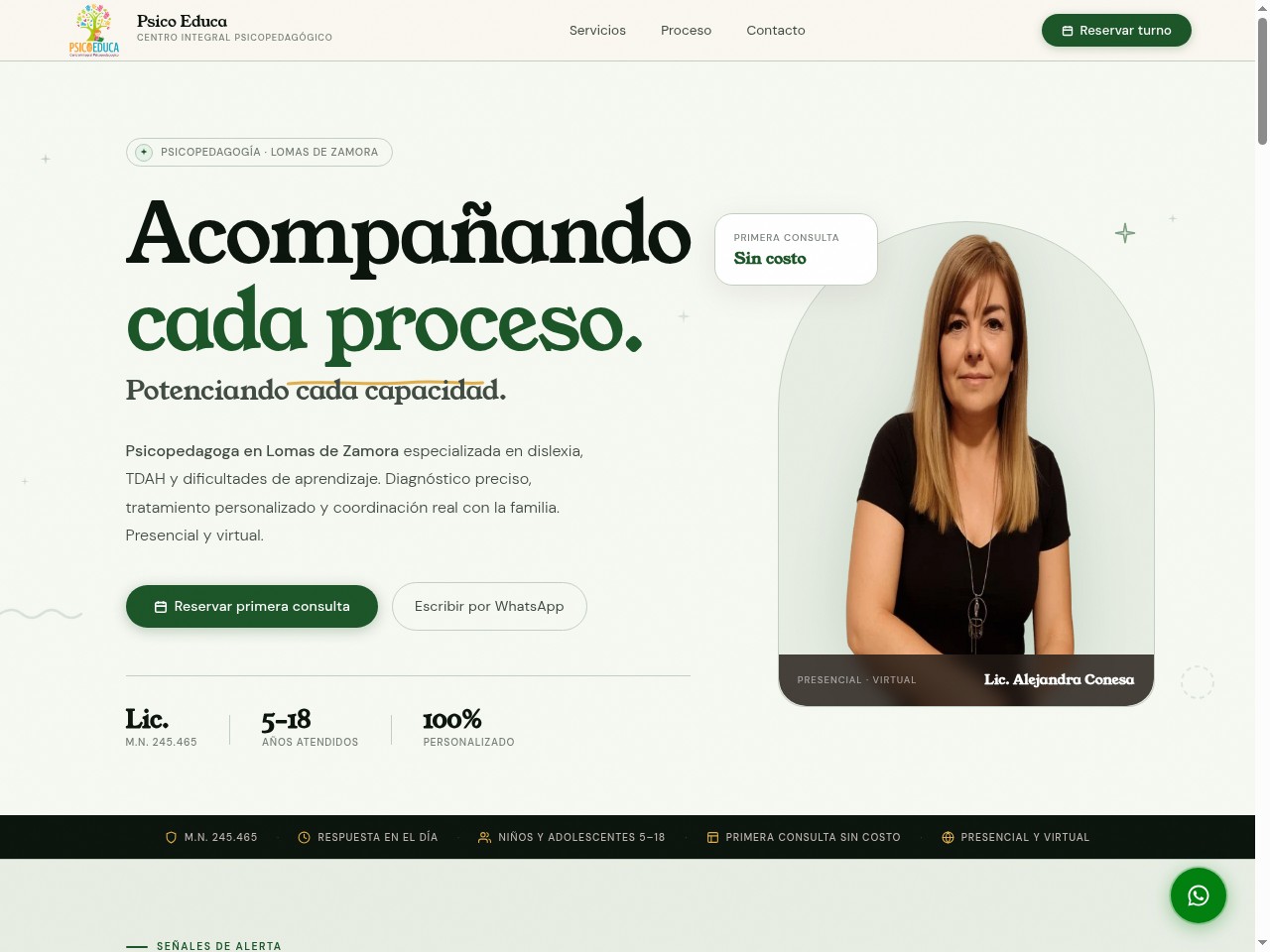 Diseño web para Psico Educa — psicopedagoga Lic. Alejandra Conesa en Lomas de Zamora, Buenos Aires